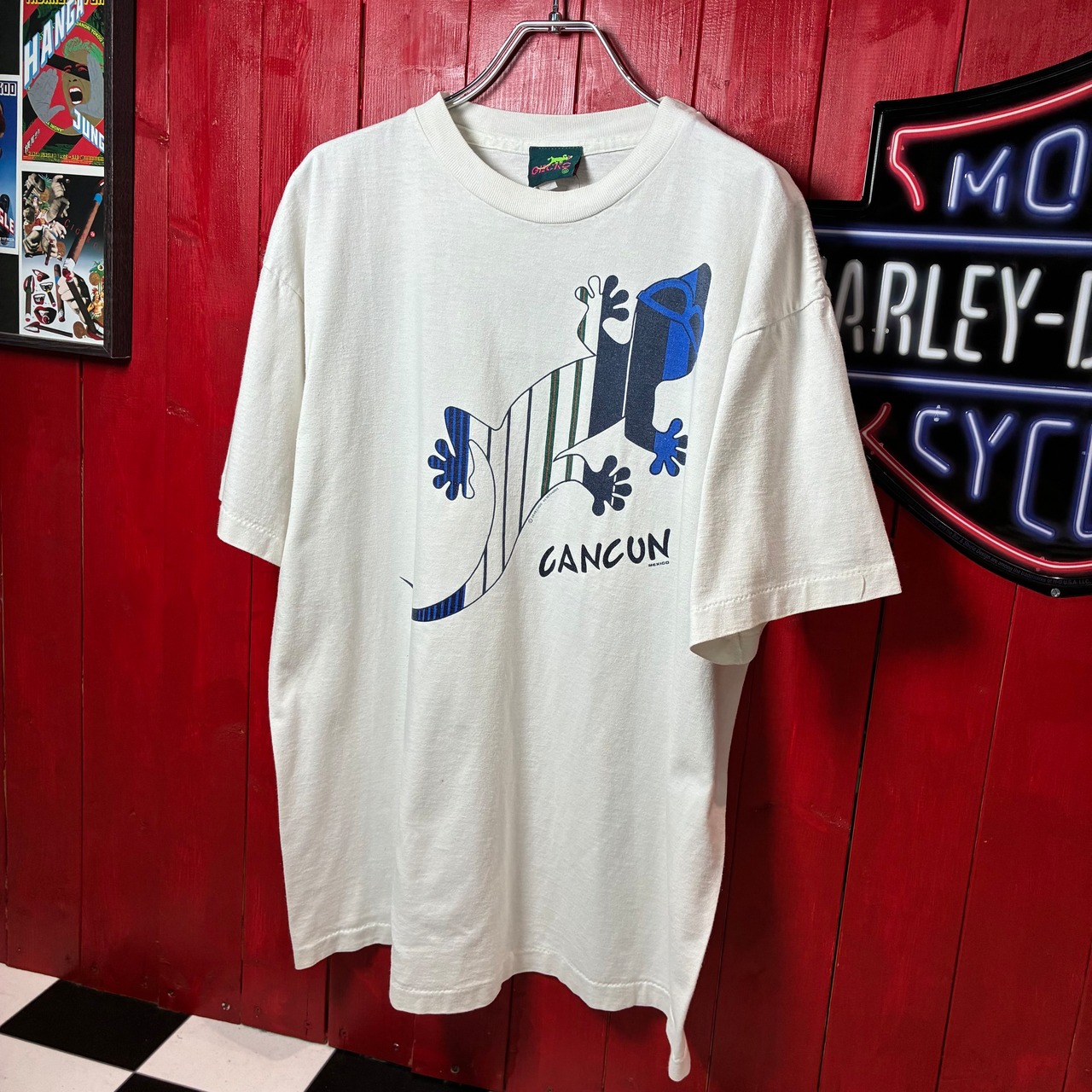 90s Vintage GECKO Tシャツ　白　ヤモリ　トカゲ　両面プリント