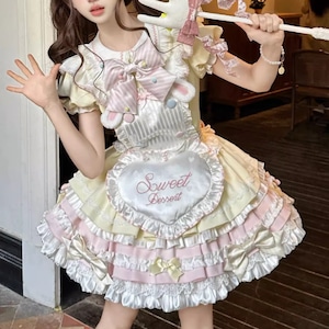 ゆめかわ♡ハートエプロン付きフリルメイド服　kos42★