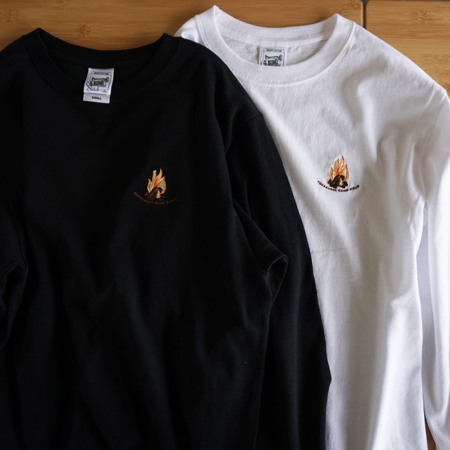 焚き火刺繍ロングTシャツ【ブラック】