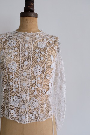 [ANTIQUE]1920s French antique cotton clochette lace blouse