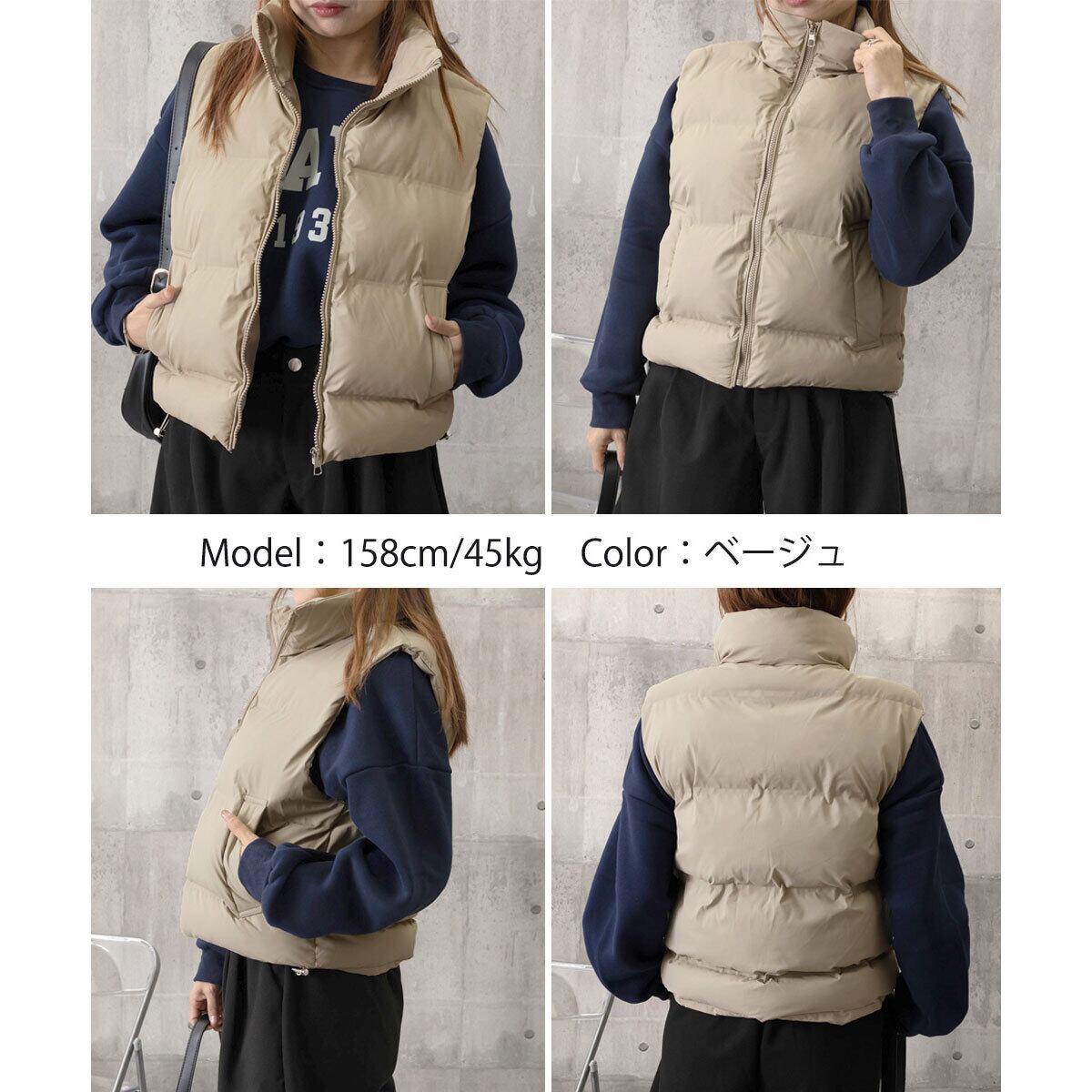 ダウンベスト 中綿 ダウン レディース 秋冬 韓国 防寒 保温 暖かい 軽量 大人 カジュアル ゆったり 重ね着 レイヤード ショート丈 ハイネック エコダウンジャケット 大人可愛い 大人女子