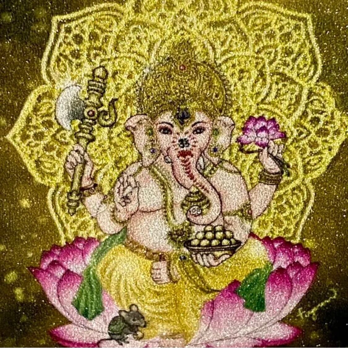 開運絵画 ガネーシャ御守りカードサイズ インドの神様 ガネーシャ神