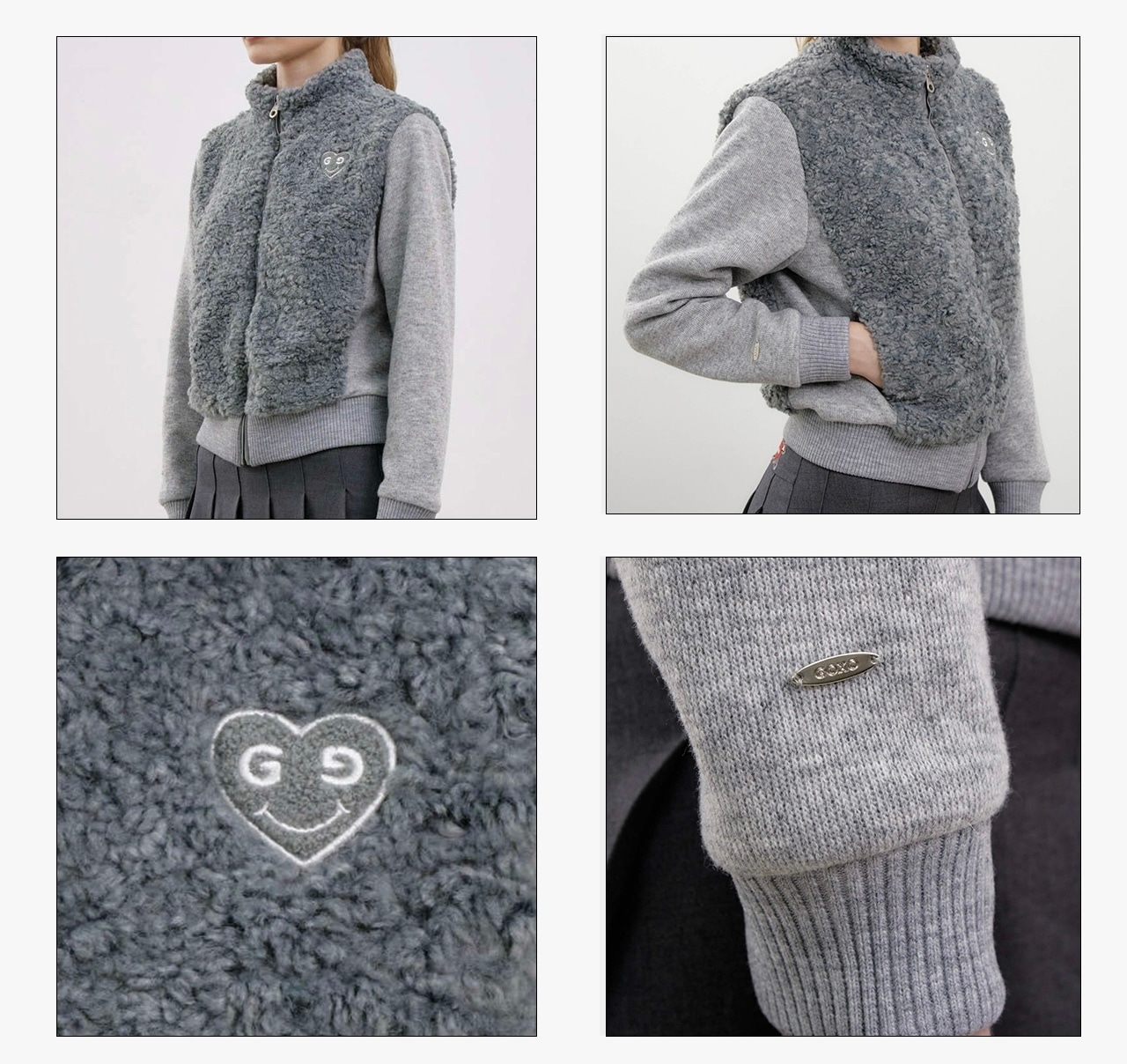 GOXO ゴーエックスオー スマイルハートダンブルジップアップジャンパー グレー