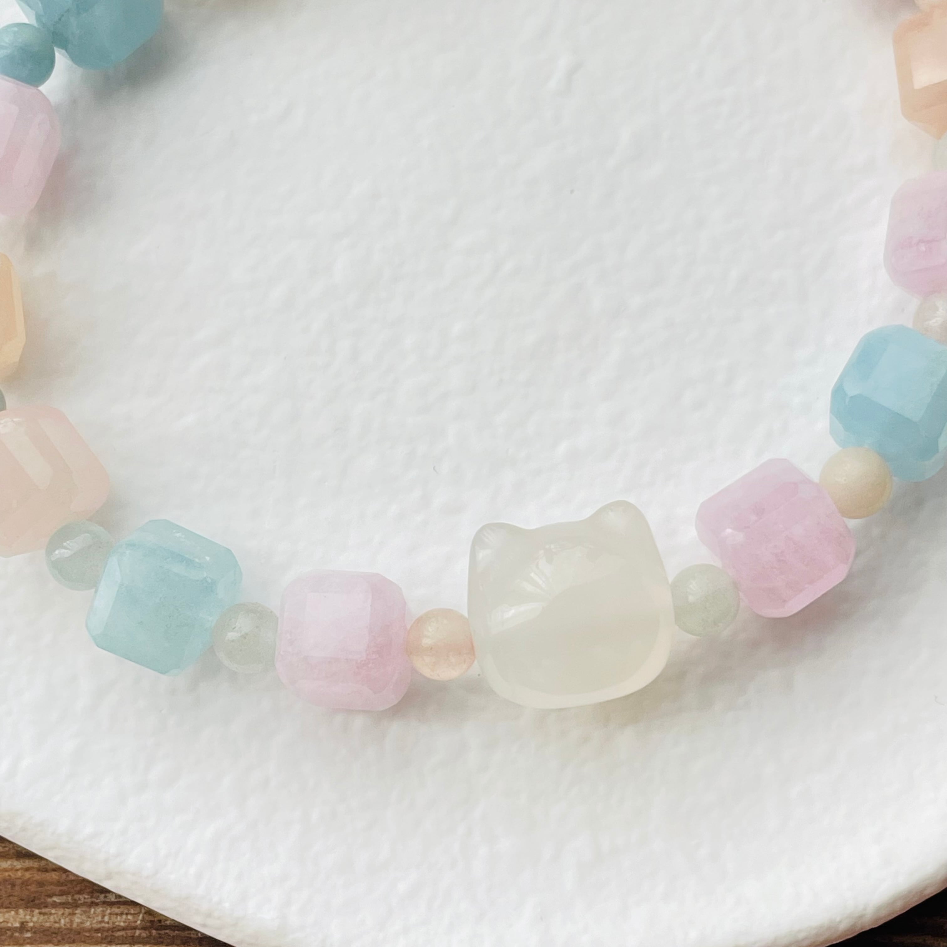 4338-⑱パワーストーン|ブレスレット|浄化・癒し| 猫雑貨 猫モチーフ 猫グッズ アクセサリー 天然石 3月誕生石 プレゼント ギフト レディース