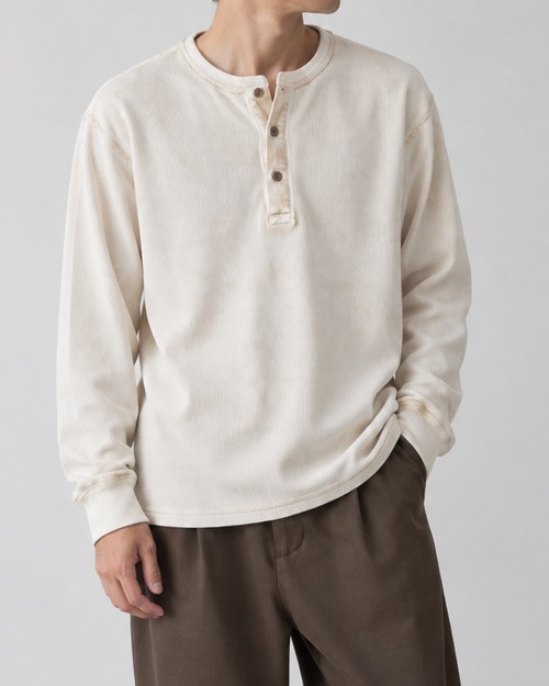 【Select】ワッフルヘンリーネック ピグメント長袖Tシャツ　(260917)