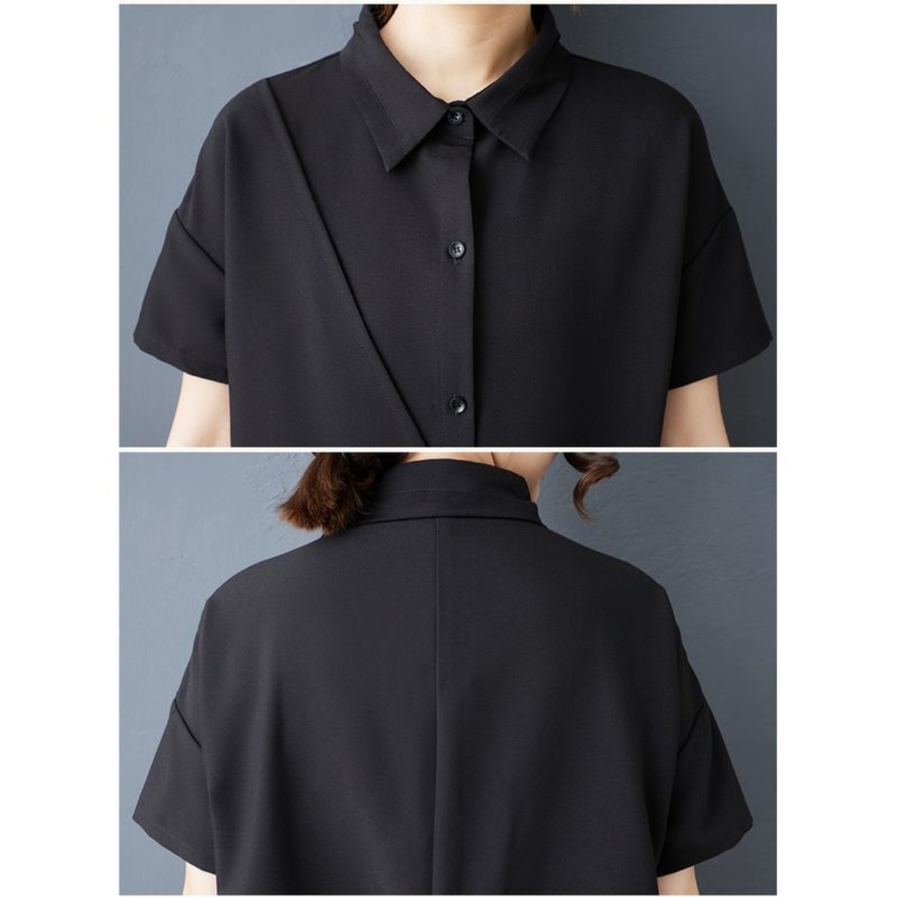 アシンメトリー プリーツ シャツワンピース  30157