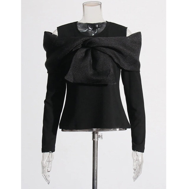 Cut shoulder ribbon tops　B075