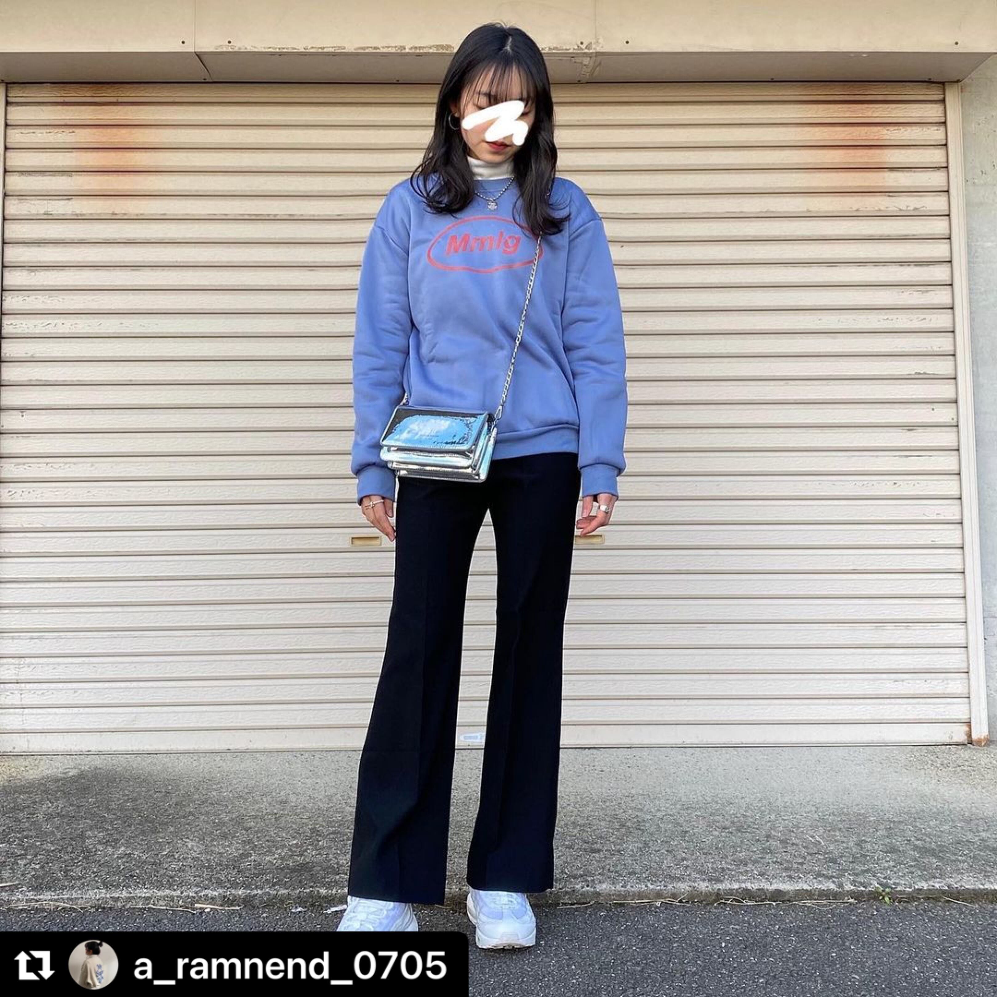 即納 送料無料 今っぽスウェットコーデ シンプル バイオレットブルー ロゴ クルーネック オーバーサイズ スウェット カットソー Lamitte Deco トレンド 韓国ファッション ショップ Base店