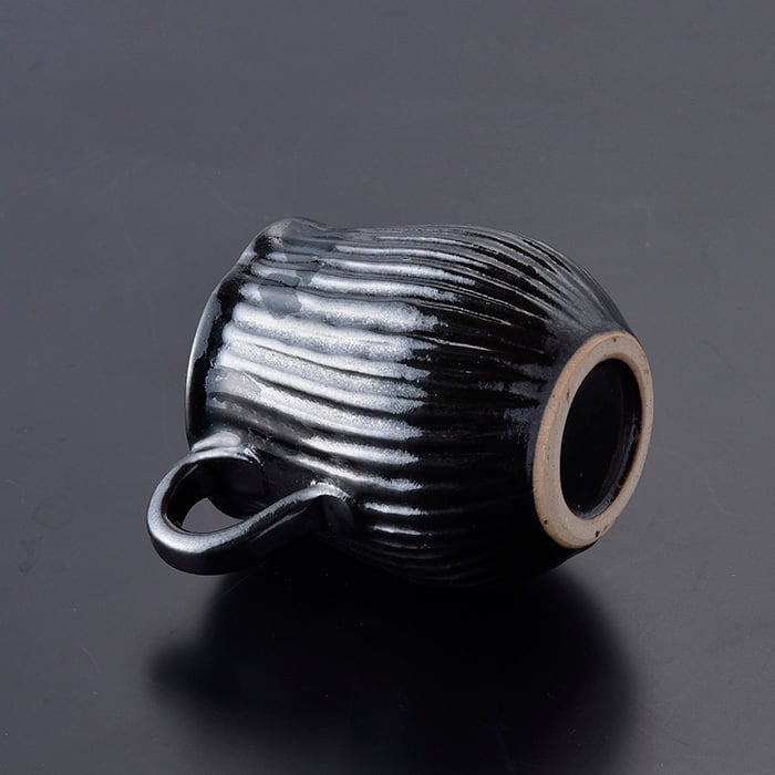 キッチン 黒い陶器 冷酒器 陶器 こくようせき 黒曜石鎬彫 手付冷酒器