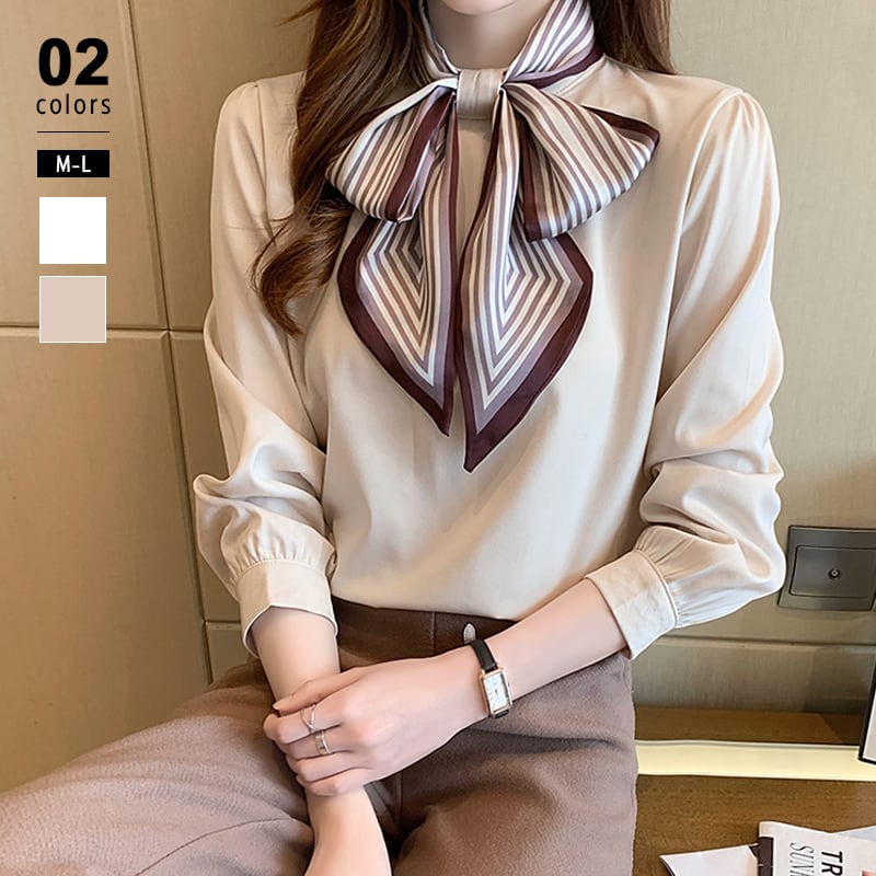 ブラウス レディース シャツ 長袖 チェック柄 綿 立ち襟 フリル