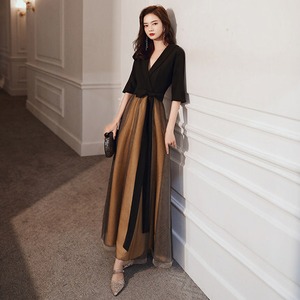 ブラック　ロング丈 カシュクール パーティードレス　ipd0261