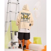 6色展開 裏起毛 バタフライプリント パーカー T564