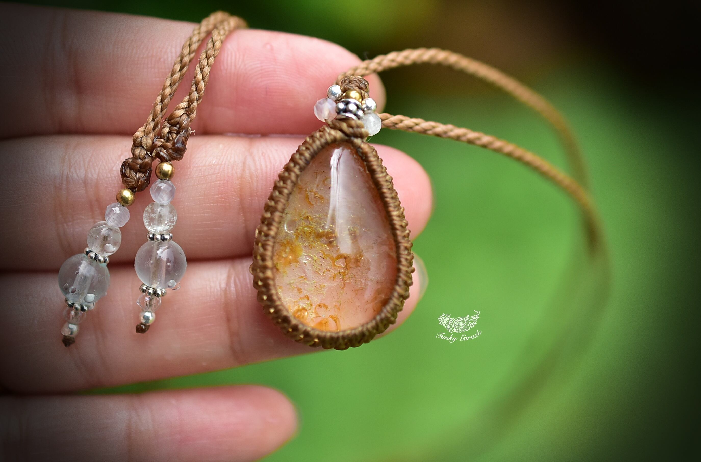 黄金雫★イエローガーデンクォーツ マクラメネックレス748