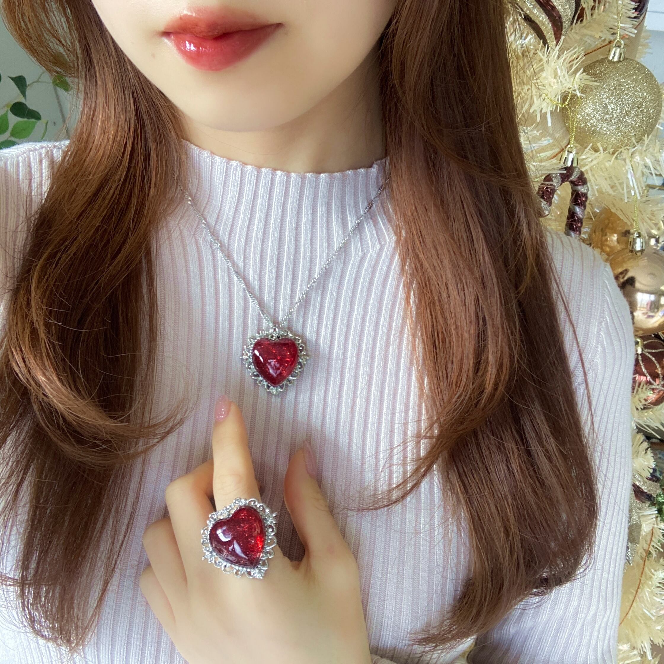 ビックハートのラメネックレス（レッド） | マルベリコ