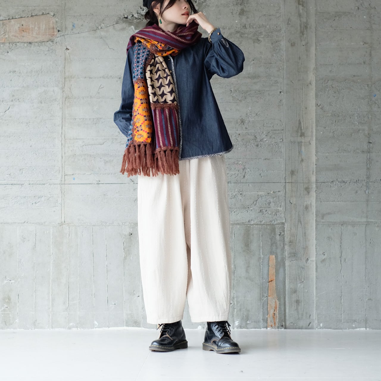 新品 ギャルソンオム マフラー ストール パッチワーク 復刻再販】主役級マフラー！柄生地パッチワーク大判ストール（22w-18