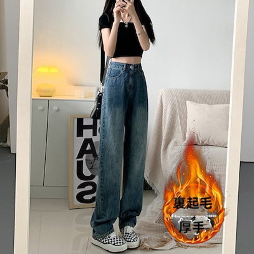 ジーンズ レディース パンツ ワイドパンツ スキニーモップパンツ 裏起毛 韓国ファッション ズボン秋冬
