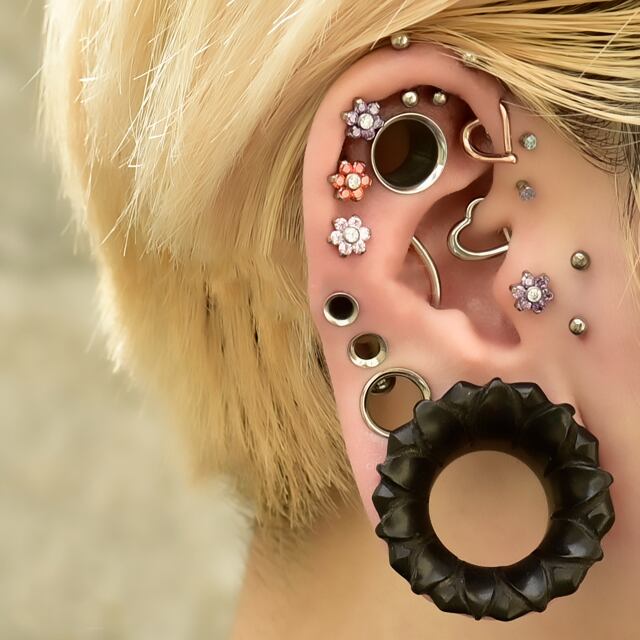 ワンタッチピアス 16G&12G パカッと ハートピアス 2WAY クリッカー