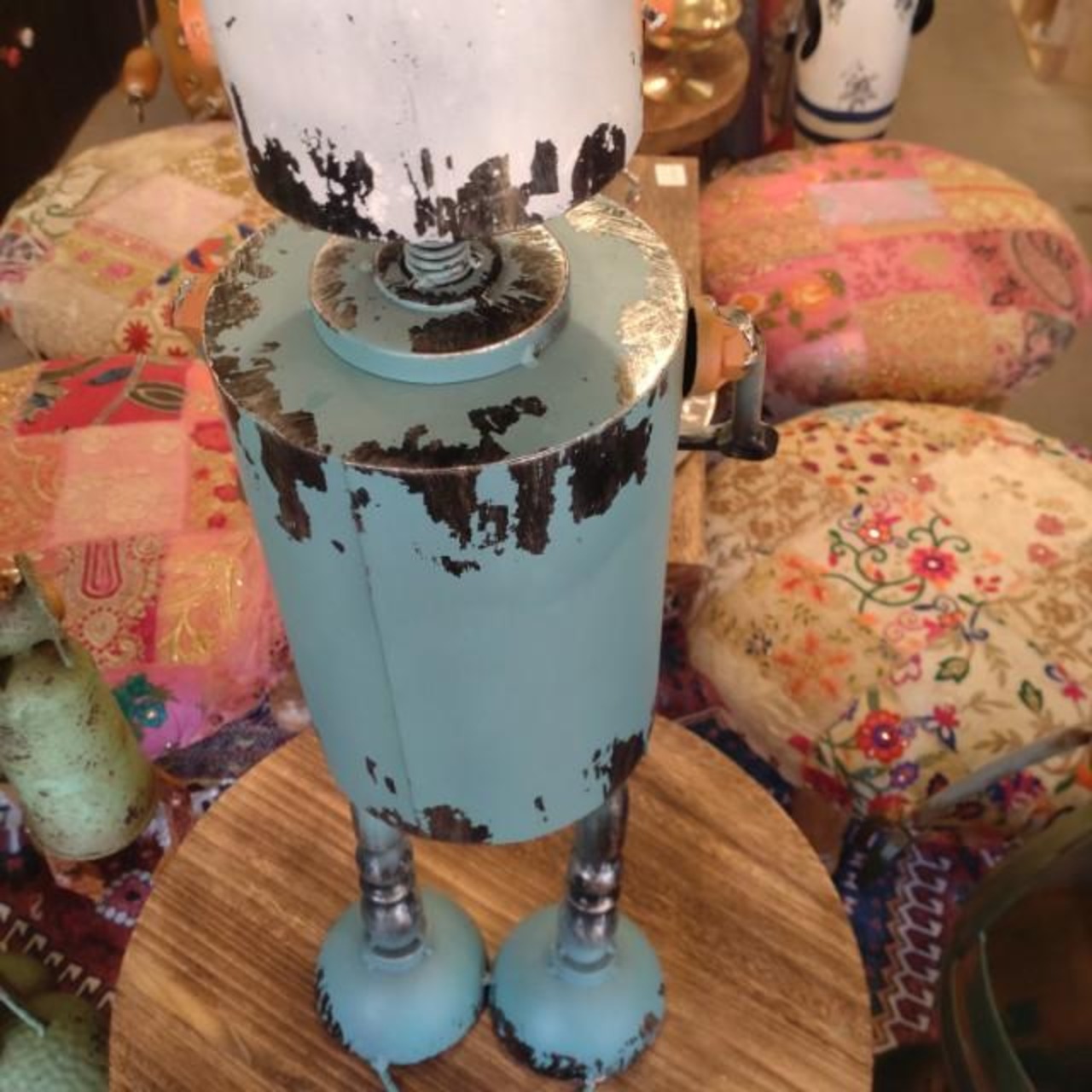 GARDEN OBJECT BLUE　ROBOT　GARDEN EYECATCHING　HANDMADE 　ANTIQUE　VINTAGE　RETRO