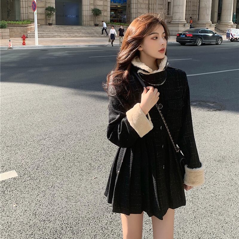 ツィードコート ジャケット レディースオータムウィンターベルベットブラック 秋物 冬物 ブラックストロベリース342897662