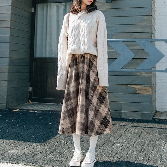 セットアップ レディース トップス スカート ニット セーター フレアスカート 膝下 ミモレ ミモレ丈 袖あり 長袖 ラウンドネック Iライン ニット かわいい 大人可愛い きれいめ シンプル 大人 上品 おしゃれ お洒落 レトロ 大人女子 送料無料 キュート ガーリー 個性的 モード系 エレガント とろみ感 抜け感 チェック柄 春 秋 冬 バレンタイン 10代 20代 30代 40代 学生 デート お出かけ 女子会  着回し 普段使い ファッション スタイル ゆったり ゆる ほっこり アプリコット