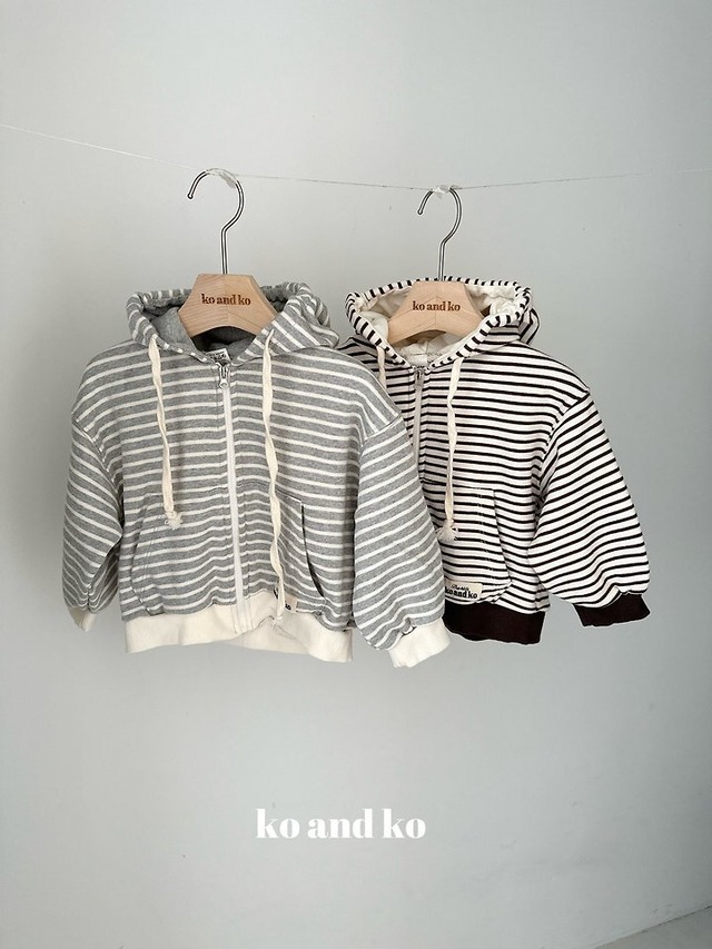 〖取寄〗韓国子供服 / 26winter / ko and ko / ボーダー ジップアップパーカー / キッズ服 *XXS~L*