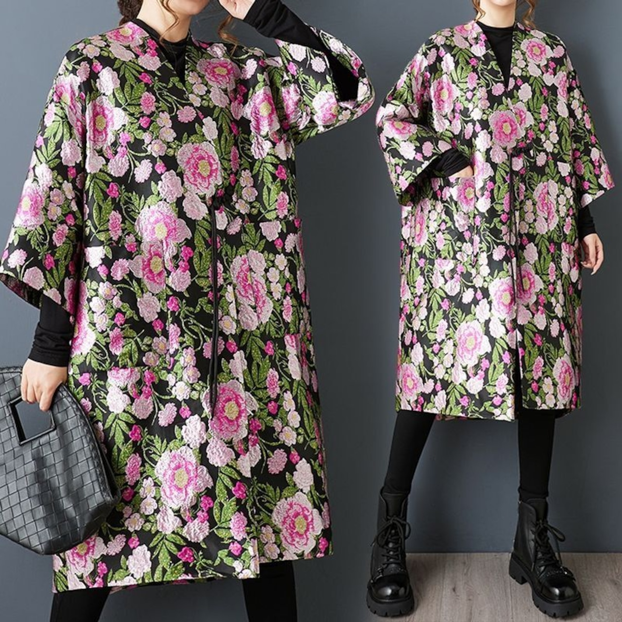 花柄 ジャガード コート 00321