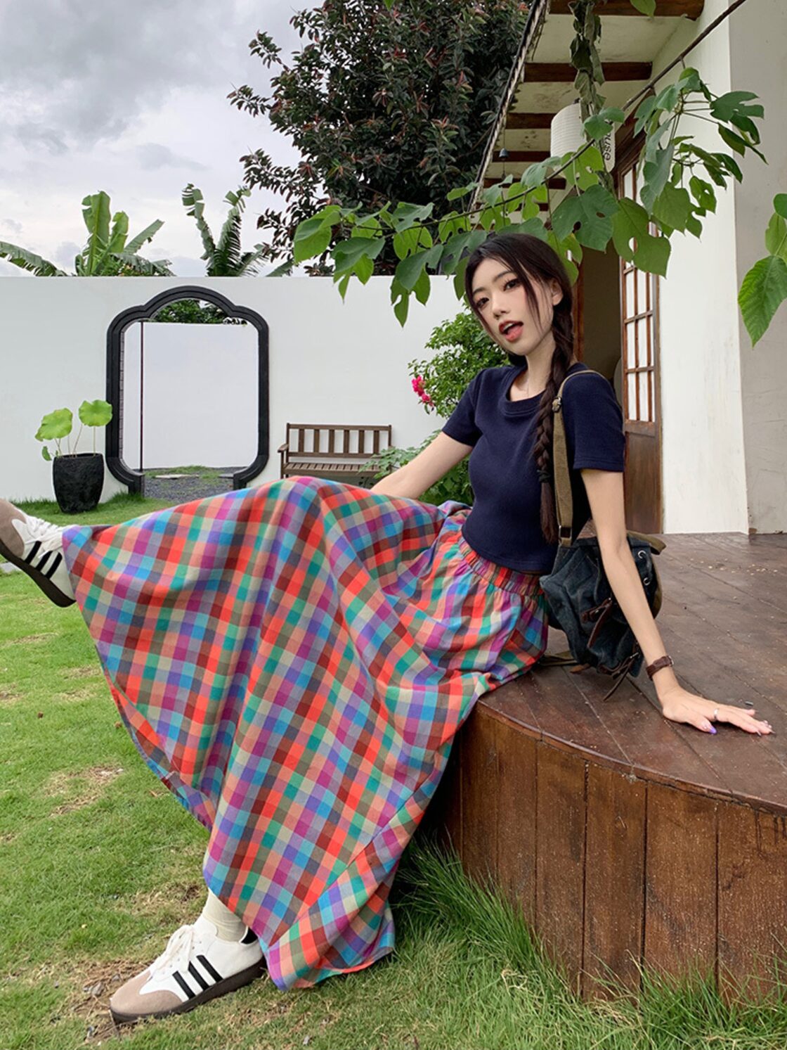 ロングチェックスカート スカート ロング丈 チェック柄 Aライン 