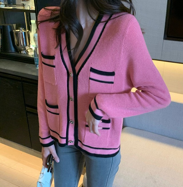 スタイルカラーカーディガンルーズVネックニットコート ジャケット レディース ビッグFスモールZ韓国65019481674