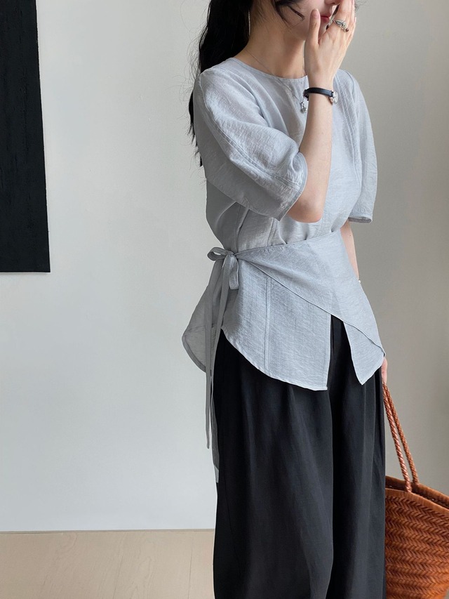 2点セット ウエストカバー付き 半袖 シャツ ブラウス レディース トップス プルオーバー 丈長 ミディアム 半袖 パフスリーブ ラウンドネック 襟なし ウエストマーク ウエストリボン スリット ハイウエスト リネン 麻 テンセル かわいい 大人可愛い シンプル カジュアル おしゃれ レトロ こなれ感 ルーズ ナチュラル 無地 春 夏 秋 ママ 通勤 学生 学校 通学 デート お出かけ 旅行 公園 女子会 休日 カフェ 重ね着 体型カバー 普段使い 着回し M L ゆったり 白 ホワイト ブルー
