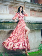 【0048】Side Slit Bohemian Short Sleeve Dress