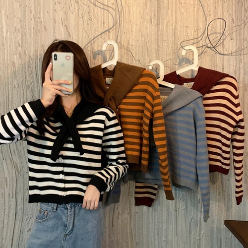 ✞ ネイビーソリッド カラースタンダードストライプニットセーター カーディガン ロング レトロ ソリッドカラー ✞ゴスロリ SM ミリ 甘ロリ クラロリ 和ロリ エレガント 黒ロリ 姫ロリ 華ロリ BB-BB9481845566