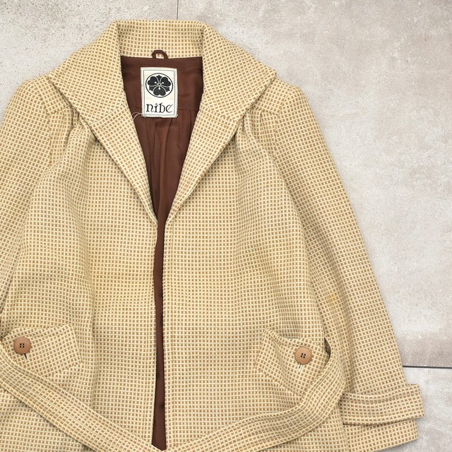 Jp vtg apron check buttonless long coat