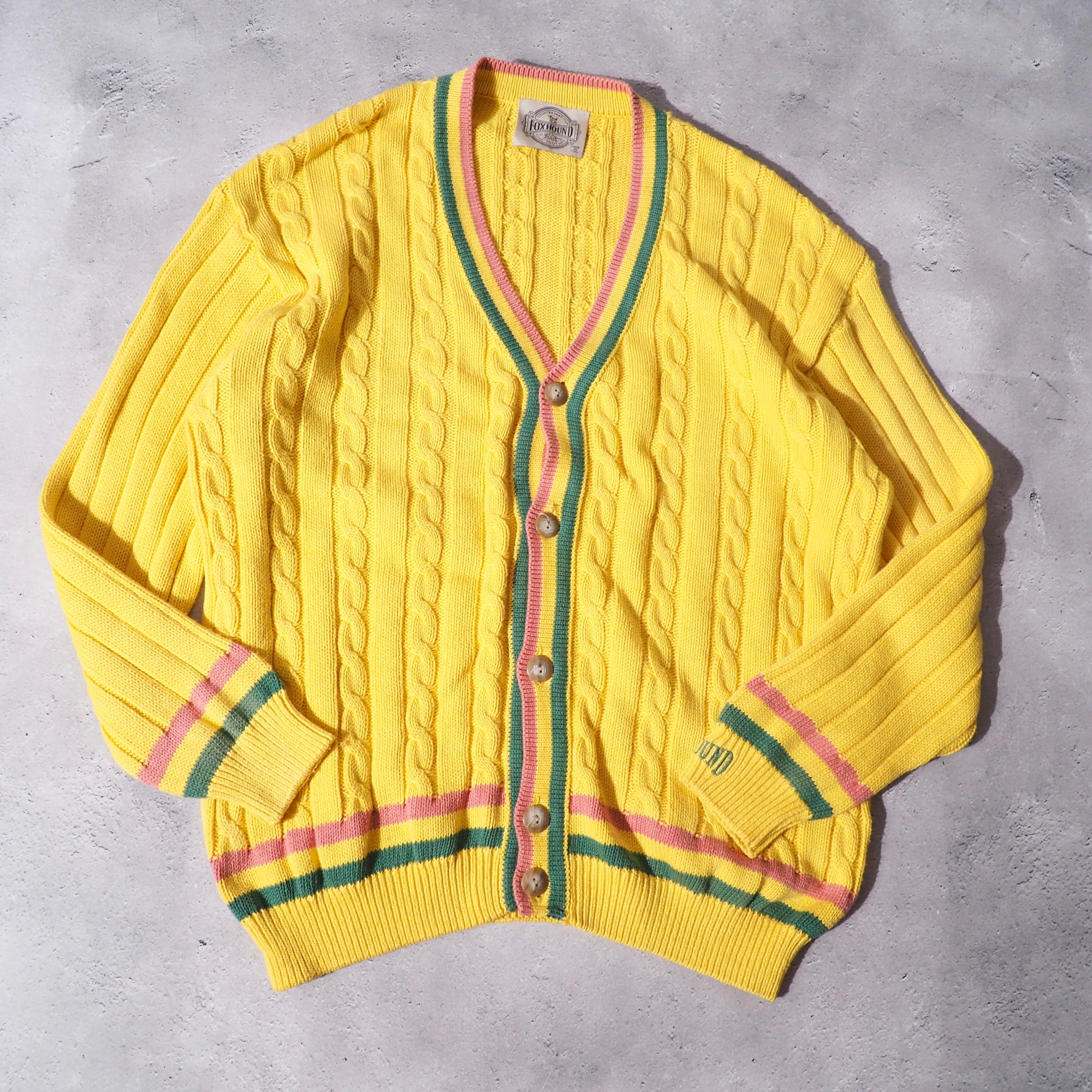 1990s ” Fox hound ” calm lemon yellow color cotton knit cardigan (made in Italy)
