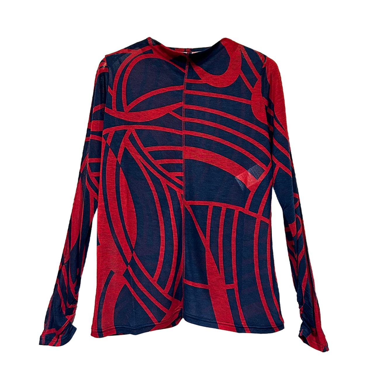 ガーゼ天竺 流線柄プリント ボートネックプルオーバー【254-3235】Gauze jersey print boat neck pullover
