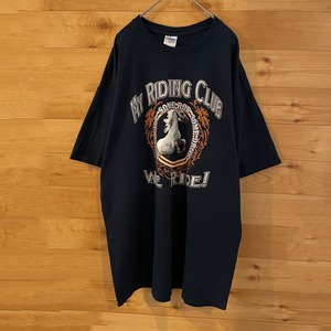 【GILDAN】乗馬クラブ MY RIDING CLUB アーチロゴ アニマルプリント バックロゴ Tシャツ XL ビッグサイズ US古着