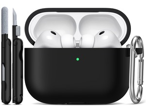 【在庫処分】R-fun AirPods Pro 3ケース (2025) ソフトシリコン保護ケースカバー Apple AirPods Pro 第3世代 (USB-Cケーブル付き) 対応 女性 男性 クリーニングキットとキーチェーン付きブラック