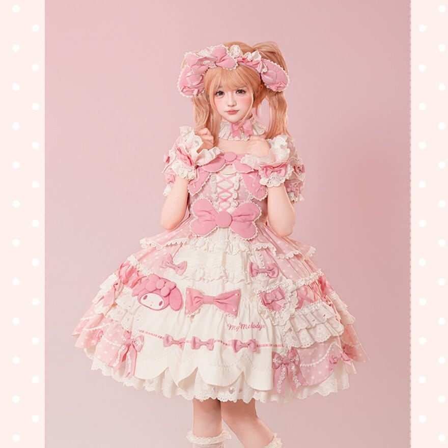 マイメロディコラボ ときめきピンクのアイドル甘ロリワンピース