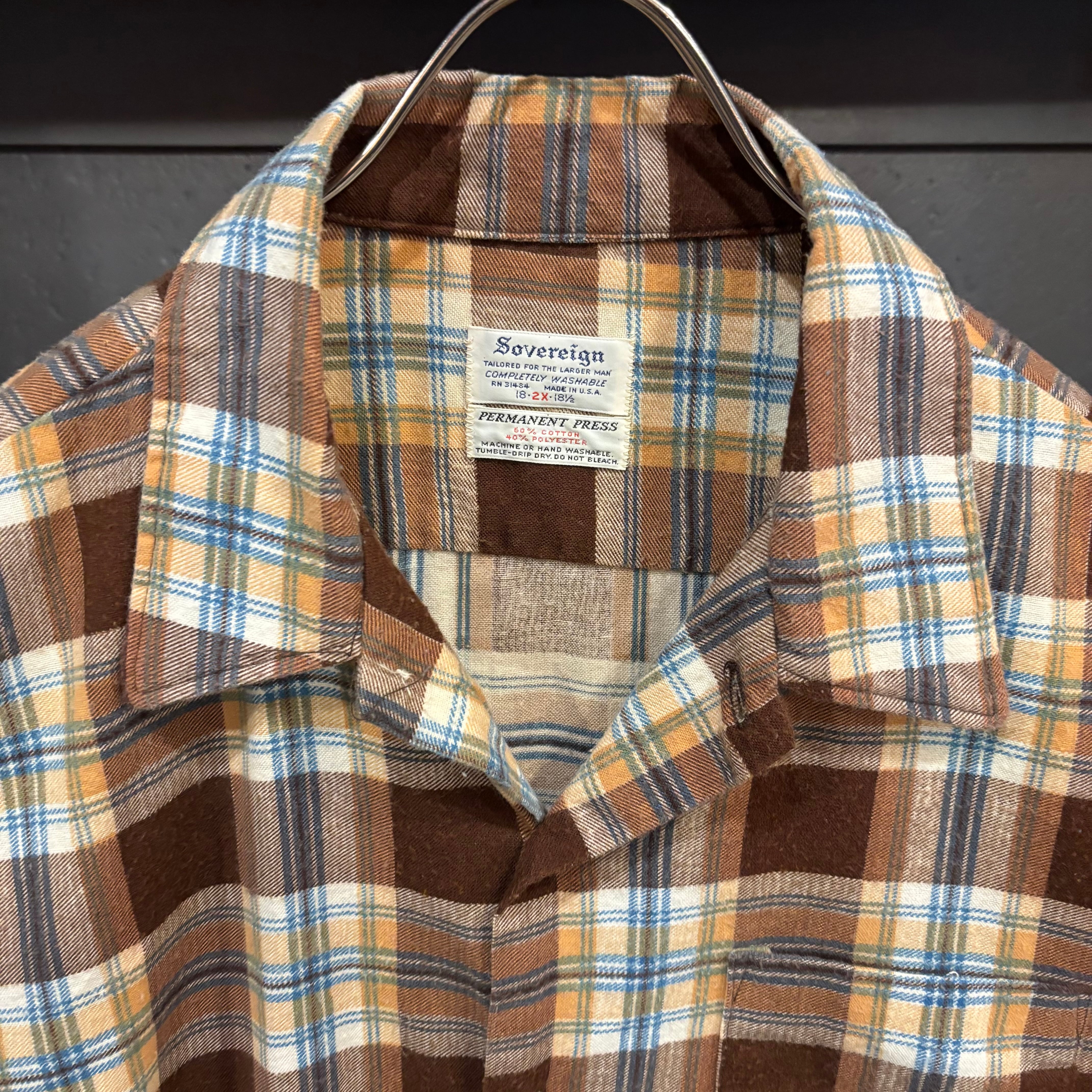 70s Souvreign L/S Open Collar Print Flannel Shirt USA製 | VOSTOK