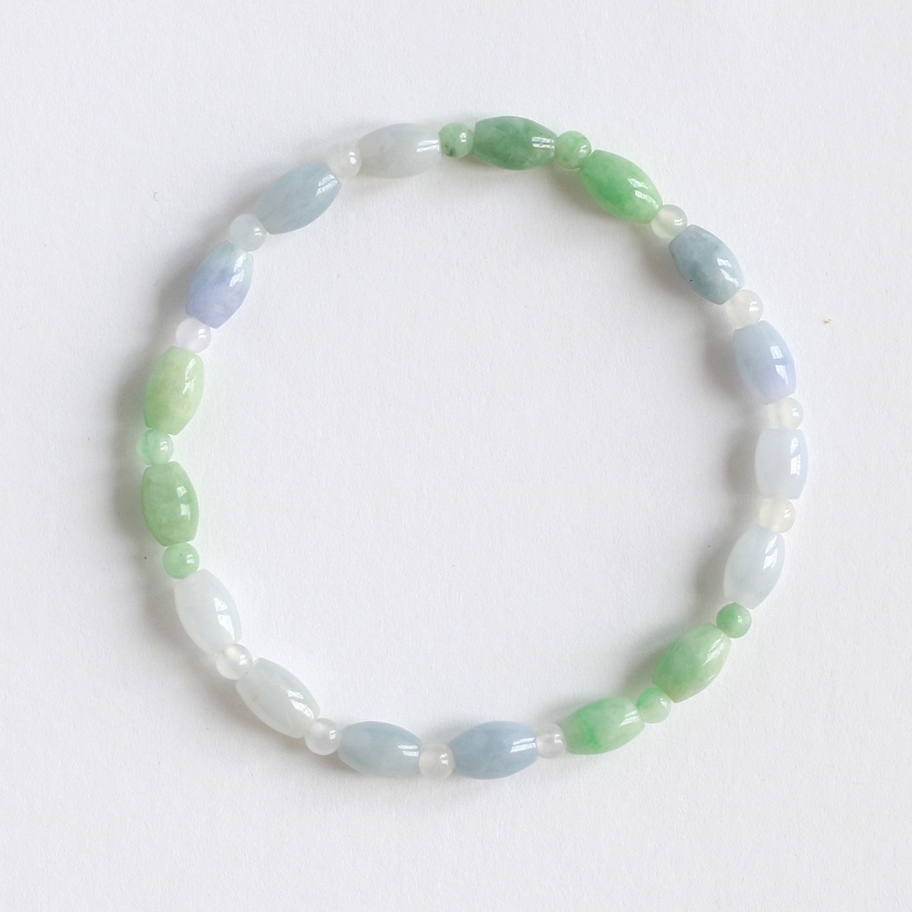 翡翠のグラデーションカラーが美しい　透明〜紫〜緑 グラデーションナツメ ブレスレット A貨翡翠 jd_br1056