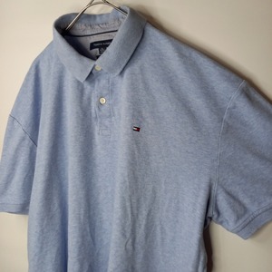 トミーヒルフィガー　ポロシャツ　半袖　オーバーサイズ　刺繍ロゴ　無地　ブルー