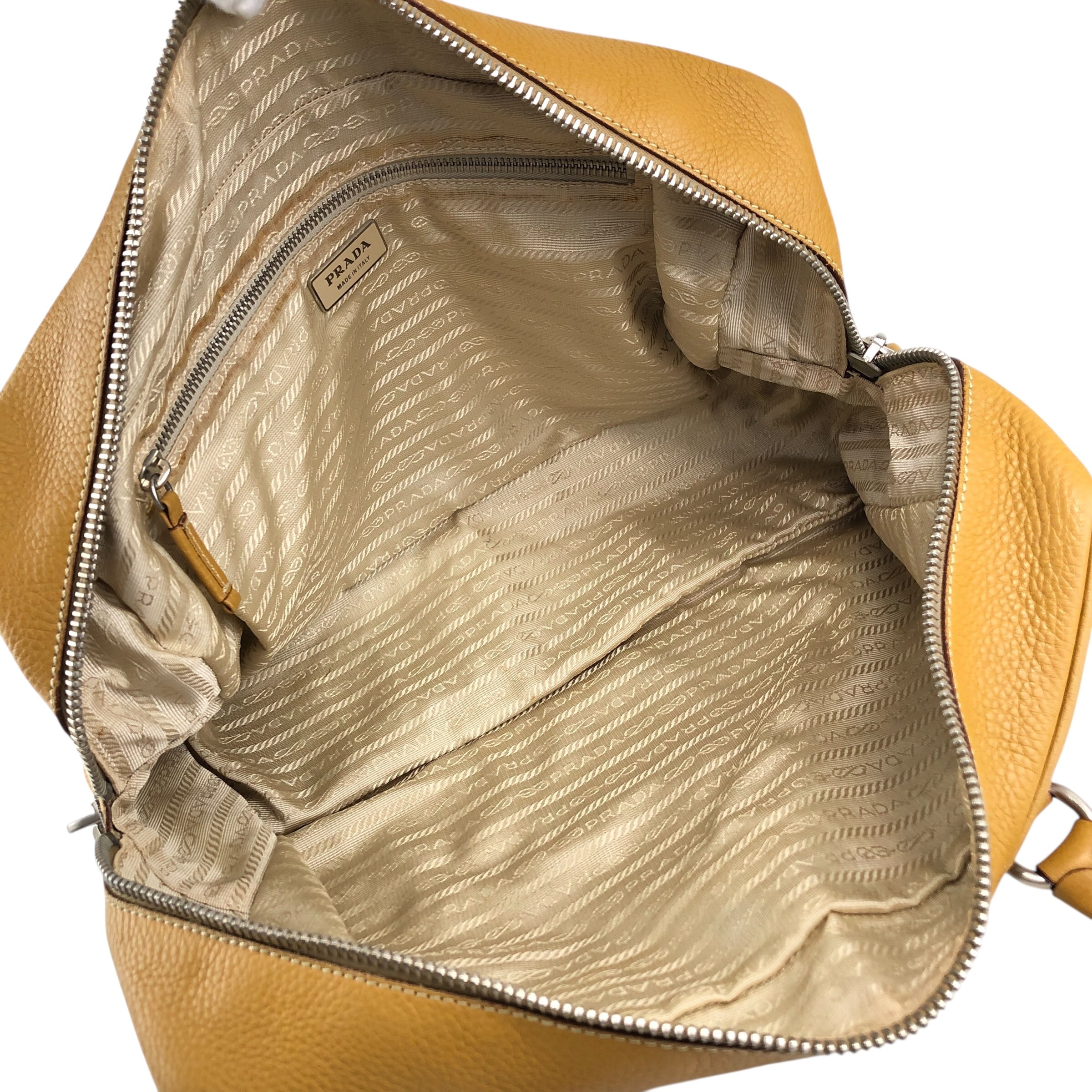 PRADA プラダ ハンドバッグ キャメル ロゴ レザー ミニボストン