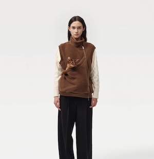 Kangaroo Pouch Unisex Asymmetric Fleece Vest - Brown