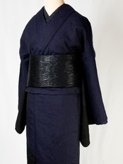 【レディース】仕立て上がり 絞り染め麻着物 黒紫　[B1266]