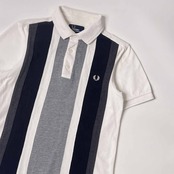 FRED PERRY フレッドペリー Slim Fit ストライプ 鹿の子 半袖 ポロシャツ XS/ブラック×グレー メンズ