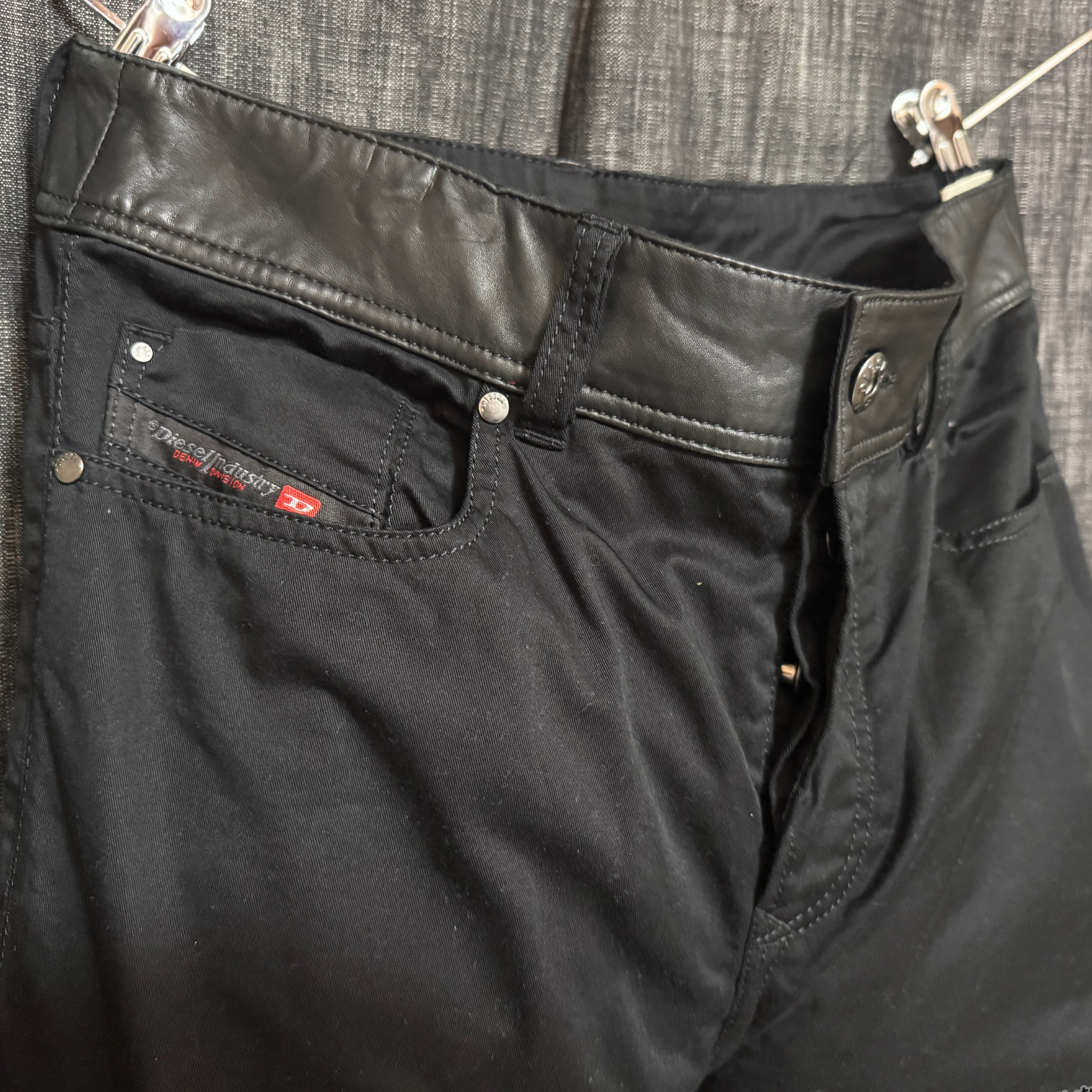 DIESEL ラムレザー　レザー切り替えバイカーパンツ　ブラック　黒　インポート DIESEL ラムレザー レザー切り替えバイカーパンツ ブラック 黒