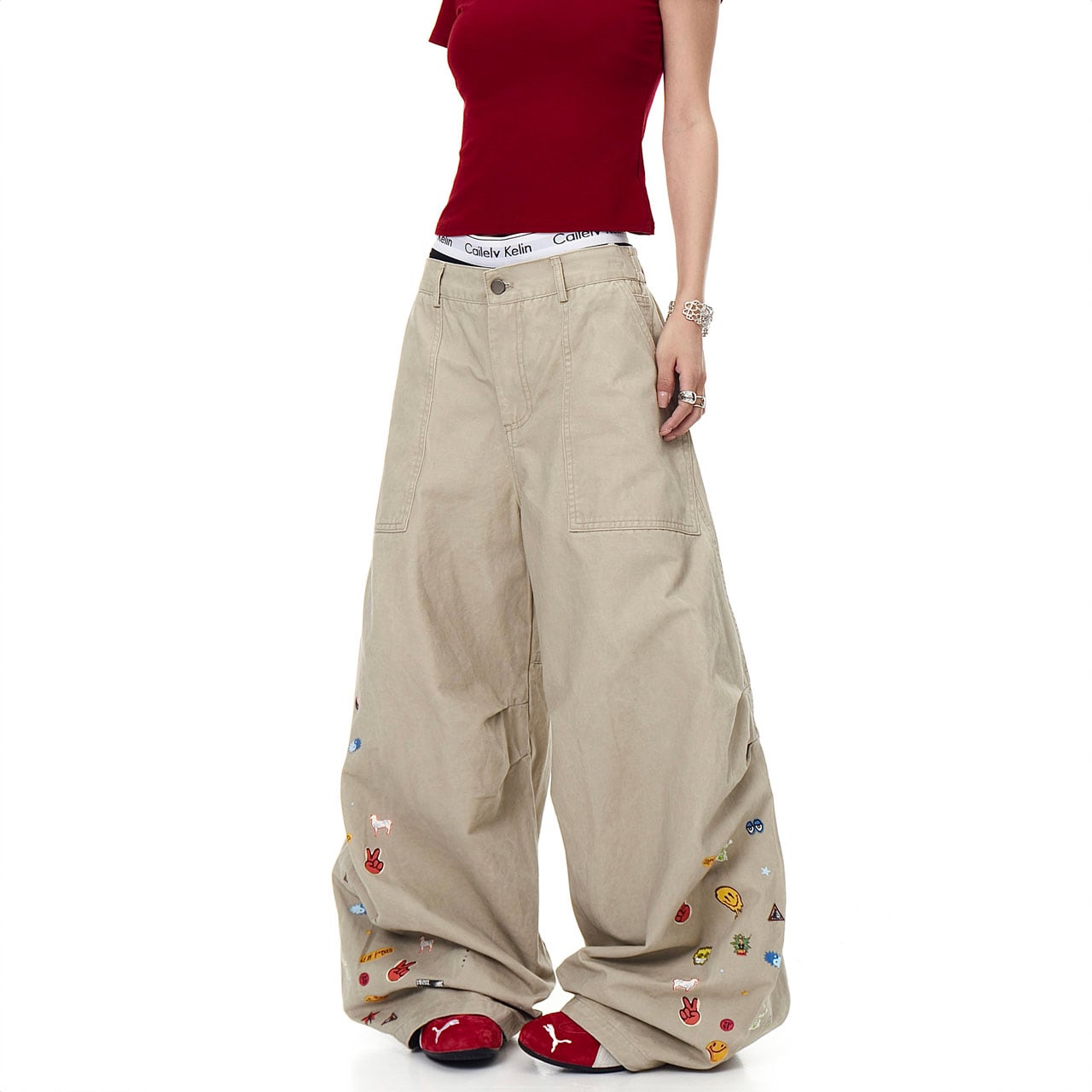 ポップエンブロイダリーストリートパンツ 2col R00877