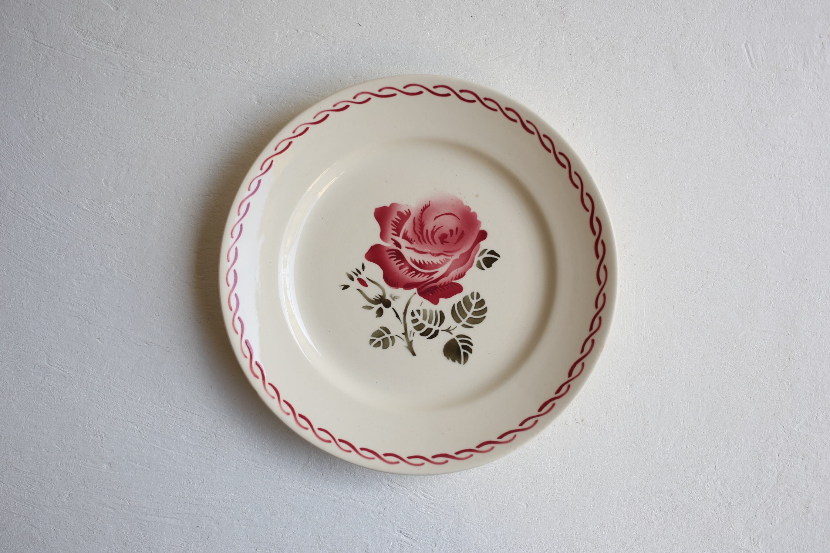 フランス アンティーク ヴィンテージ Badonviller バドンヴィレー ローズ 平皿 N-03691af