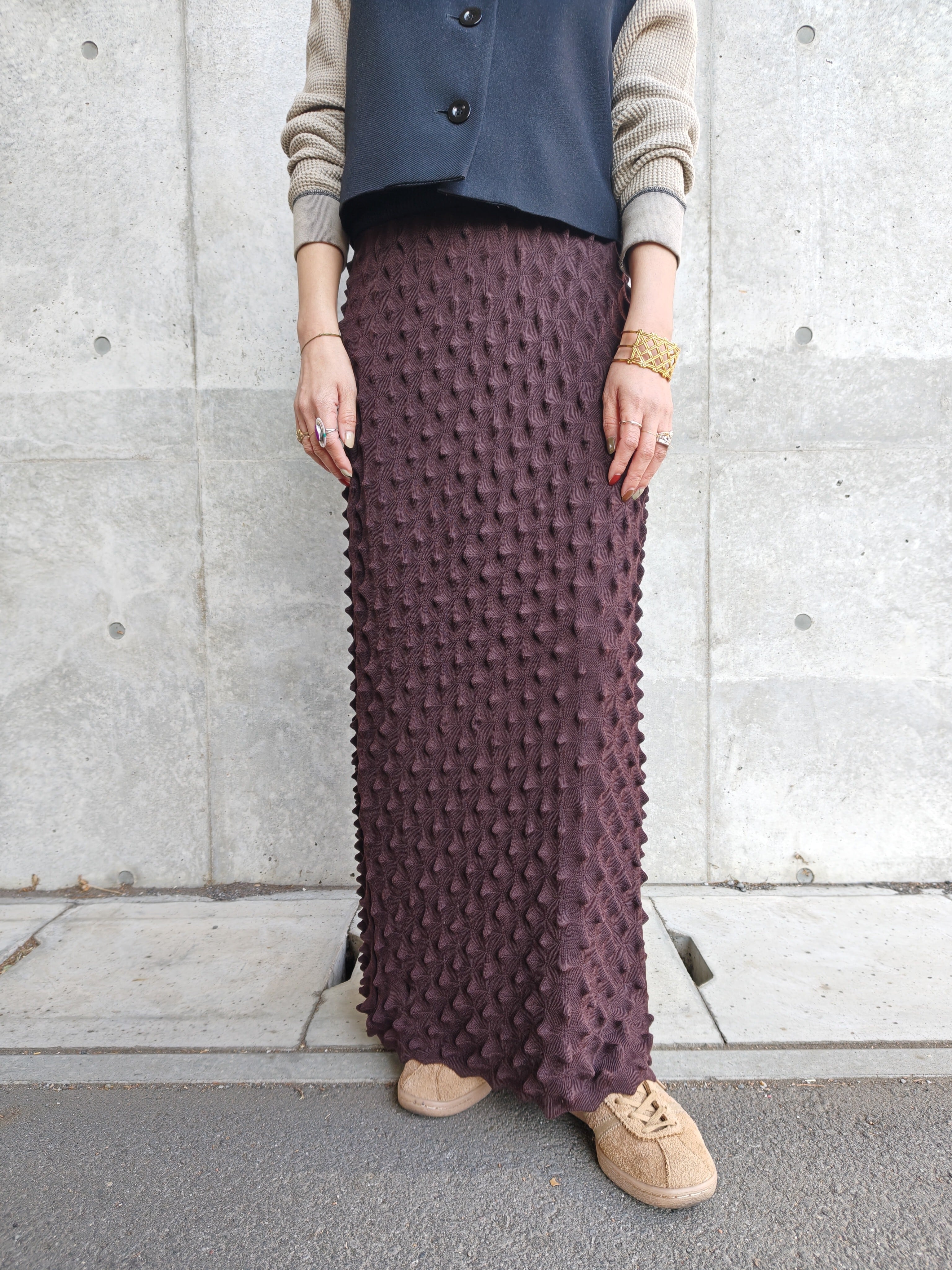 OPEN SESAME CLUB】durian long skirt greige | LIKE FOR LIKE