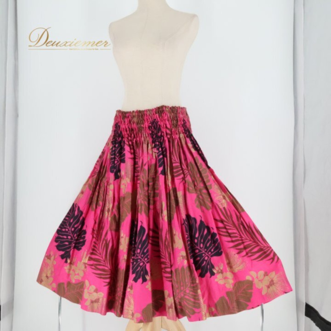 フラダンス 衣装 パウスカート ピンク系 モンステラ柄 シングル シンプル かわいい 華やか 鮮やか 明るい 黒 茶 金 ダンス衣装 ハワイアンダンス レディース ハワイアン アロハ ハワイアンプリント フラ ダンス レッスン 練習 ブラック系 ブラウン系