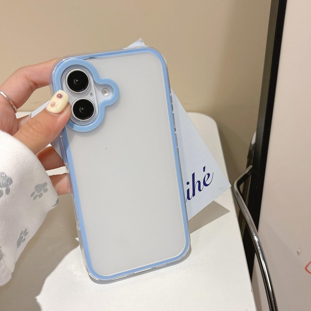 UEEBAI ケース 対応 iPhone 16 6.1 inch 用の ケース クリア 可愛い おしゃれケース PCカバー ワイヤレス充電対応 軽量 薄型ケース 指紋防止 耐衝撃ケース 女性 人気 バンパー スマホケース - ブルー